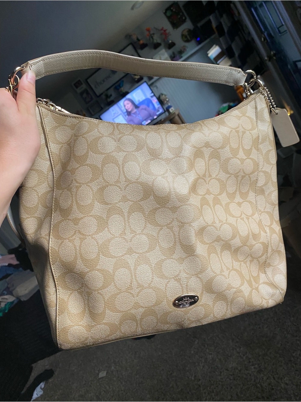 Coach Tan Signature Canvas Shoulder Hobo